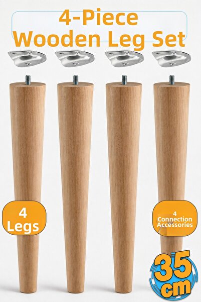 Badem10 Σετ 4 Ξύλινα Πόδια Τραπεζιού Σαλονιού 35 cm Συμπαγές Σκαμπό Πουφ Πόδι...