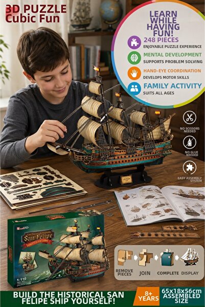 TOYFEST CubicFun San Felipe 3D Puzzle 248 قطعة نموذج سفينة الأرمادا الإسبانية...