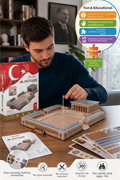 TOYFEST CubicFun 3D Puzzle Anıtkabir 59 قطعة من مجموعة نماذج الألغاز التجميعي...