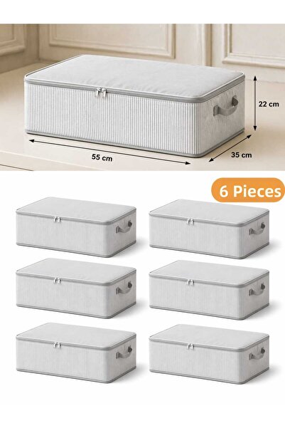 Spartek home textile 6 τεμάχια - Ανθρακί ριγέ θήκη για κάτω από το κρεβάτι κα...