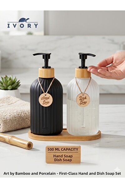 kasımoğulları concept Premium Set of 2 Liquid Soap Dispensers - 500 ml Porcel...