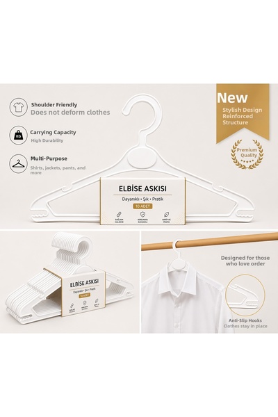 ÖZKAHRA TEKSTİL Σετ 12 λευκών παιδικών κρεμάστρων ρούχων, αντιολισθητικές πλα...