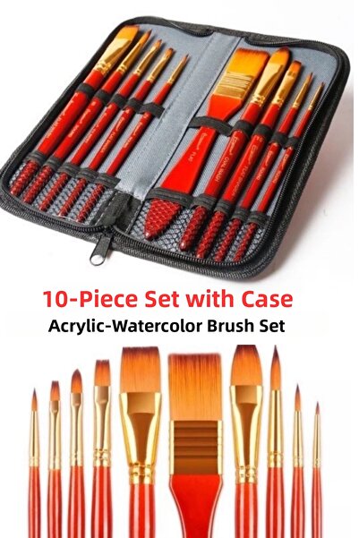Vox Art Set de 10 pensule cu geantă cu fermoar, roșu (în blister), peri sinte...