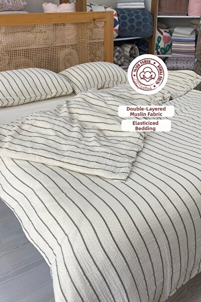 sutra Σετ κλινοσκεπασμάτων από 100% βαμβάκι, 2 στρώσεων, μουσελίνα, διπλό, ελ...