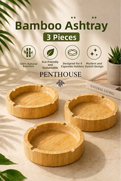 Penthouse Στρογγυλό Φυσικό Τασάκι από Μπαμπού με 4 Υποδοχές, Ανθεκτικό και Κο...