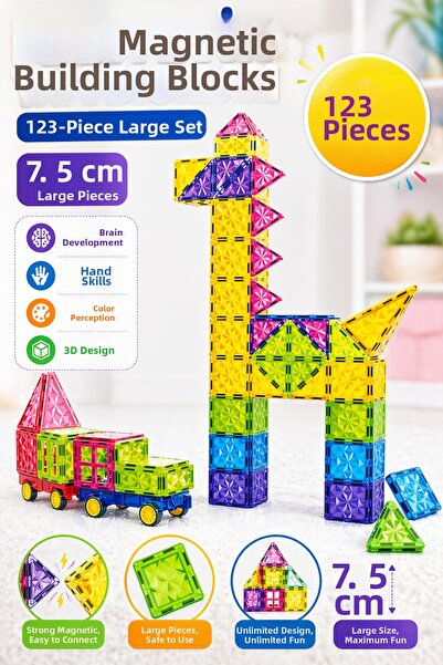 YILDIRIM OYUNCAK Educational Magnetic Building Blocks 123 Pieces 7.5 cm – Ste...