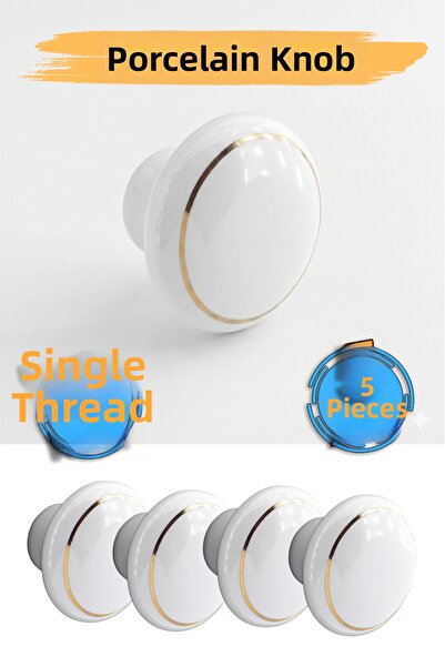 Badem10 (5 τεμάχια) Vintage πορσελάνινη στρογγυλή λαβή σε λευκό χρώμα για έπι...