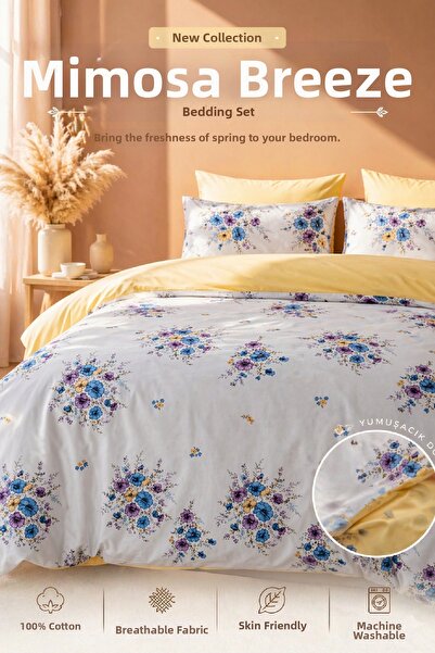 LaLiva Mimoza Esintisi Διπλό Σετ - Με Ελαστικό Σεντόνι - Βαμβακερό Σετ Παπλωμ...