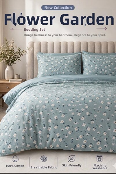 LaLiva Flower Garden Διπλό Σετ Κλινοσκεπασμάτων - Με Ελαστικό Σεντόνι - Βαμβα...