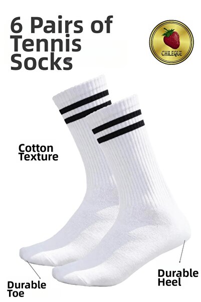 CHILEQUE 6 ζευγάρια μαύρες κάλτσες τένις – Βαμβακερές, Ανθεκτικές, Unisex