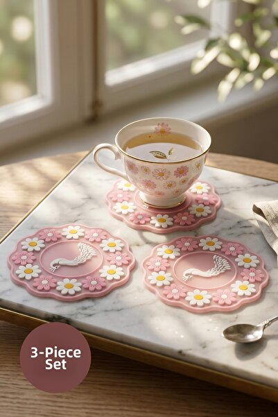 Vienev Σετ 3 τεμαχίων Daisy σουβέρ σιλικόνης ροζ 10 εκ. |   Ανθεκτικό στη θερ...