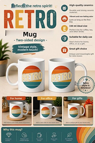 Rabona Fashion Retro Vintage Sunset Design Double-Sided Mug