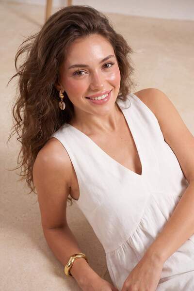 Συλλογή Trendyol Εκρού Υφαντό Μίνι 100% Βαμβακερό Μουσελίνα Φόρεμα Παραλίας T...