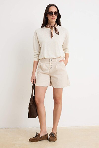 Συλλογή Trendyol Σορτς τζιν City Boy με λεπτομέρεια κουμπιών σε χρώμα εκρού T...