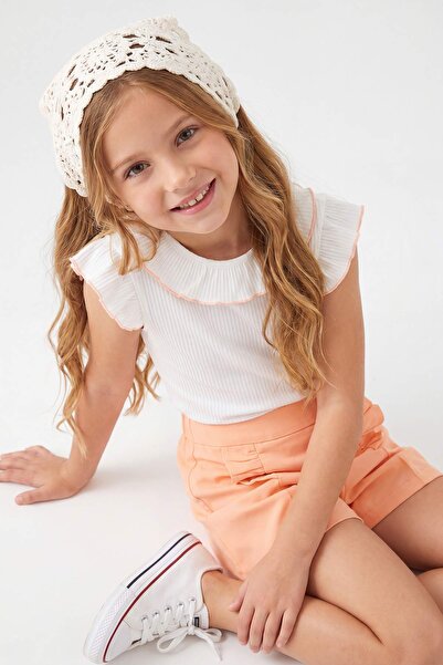 TRENDYOLKIDS Πορτοκαλί βαμβακερό βασικό σετ με βολάν με λεπτομέρειες, ίσιο πλ...