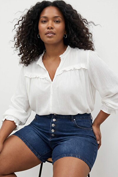 Trendyol Curve Σκούρο μπλε με κουμπιά μπροστά, ψηλόμεσο μίνι σορτς από 100% β...