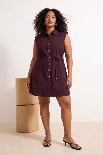 Trendyol Curve Καφέ φόρεμα από βαμβάκι Terry Υφαντό Plus Size TBBSS26AH00170