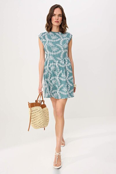 Συλλογή Trendyol Χακί Μπροντέ Κοντό/Μίνι Υφαντό Φόρεμα TWOSS26EL00652