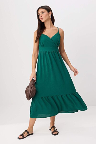 Συλλογή Trendyol Πράσινο φόρεμα skater με τιράντες/φόρεμα midi με άνοιγμα στη...