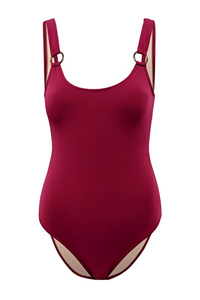 Trendyol Kollektion Burgunderfarbener, mit U-Ausschnitt bedeckter, regulärer ...