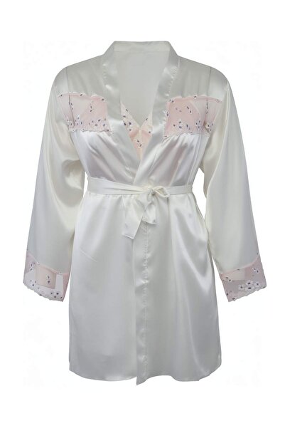 Trendyol Curve Λευκό Σατέν Υφαντό Νυχτικό Μεγάλου Μεγέθους