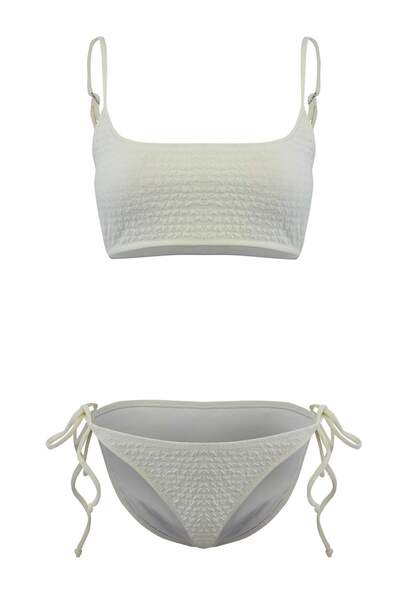 Συλλογή Trendyol Σετ μπικίνι με υφή εκρού, μπραλέτα με δέσιμο με κορδόνια, κα...