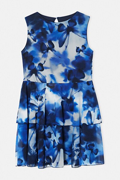 Trendyol Curve Μπλε ναυτικό φόρεμα με λουλουδάτο σχέδιο και λαιμόκοψη καγιάκ,...