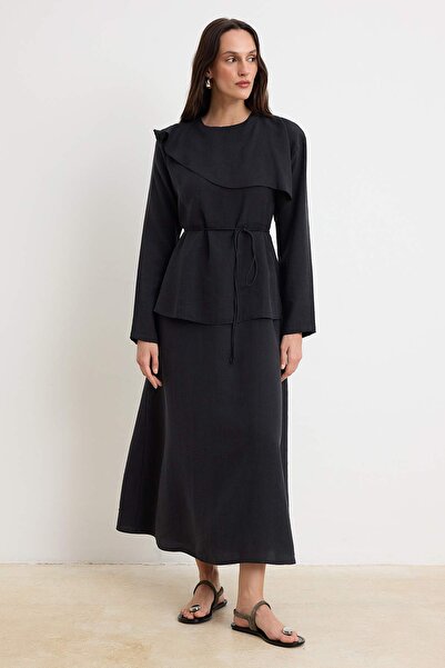 Trendyol Modest Μαύρο Πιο Βιώσιμο Ύφασμα Τένσελ Μονοκόμματο Υφαντό Φόρεμα Χιτ...