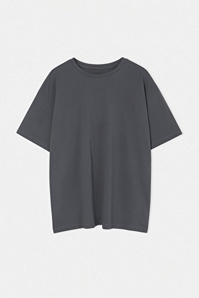 Trendyol Curve Ανθρακί Πλεκτό Μπλουζάκι Χαλαρής Εφαρμογής/Φαρδιάς Γραμμής σε ...