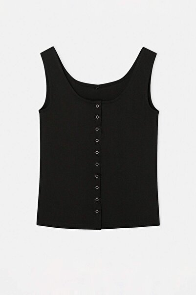 Trendyol Curve Μαύρο Πλεκτό Τετράγωνο Κολάρο με Λεπτομέρεια Κουμπώματος, Μεγά...