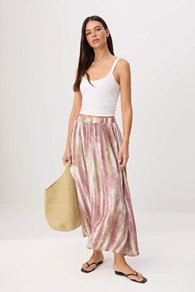 Συλλογή Trendyol Μακριά μάξι φούστα με ροζ ντεγκραντέ σχέδιο και επένδυση TWO...