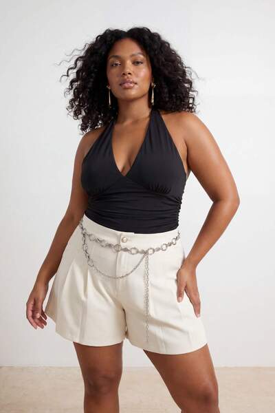 Trendyol Curve Μαύρη πλεκτή μπλούζα με δέσιμο στο λαιμό και σχέδιο άμμου, σε ...