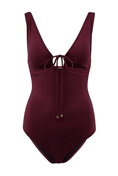 Συλλογή Trendyol Κανονικό μαγιό με λαιμόκοψη V σε μπορντό χρώμα με αξεσουάρ T...