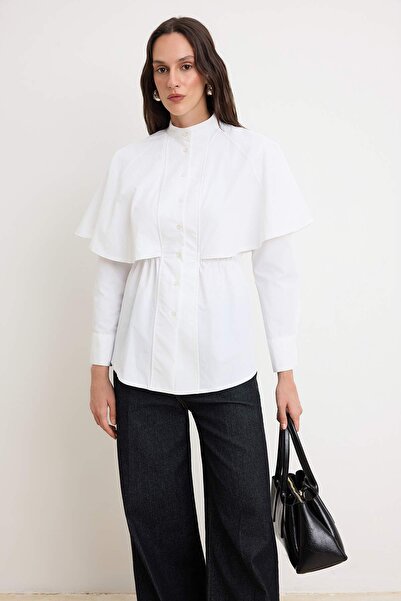 Trendyol Modest Λευκό Κανονικό Πουκάμισο Τερικότοτον με Απλή Ύφανση για Εσωτε...
