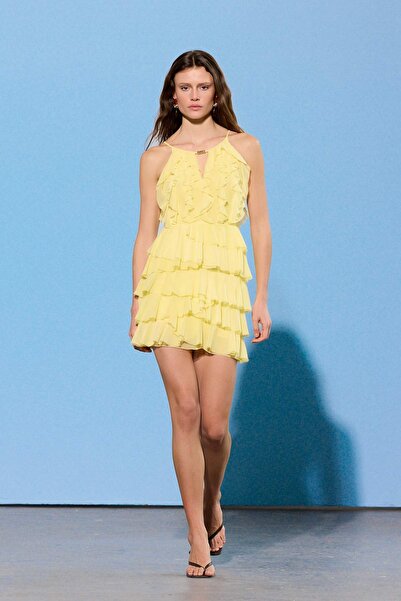 Συλλογή Trendyol Limited Edition Ανοιχτό κίτρινο βολάν Τούλι πλεκτό Με φόδρα ...