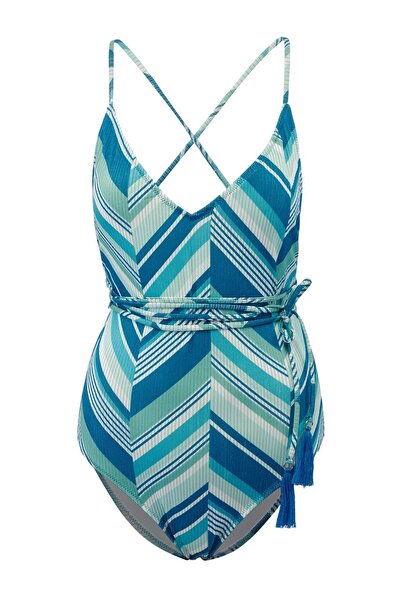 Συλλογή Trendyol Μαγιό κανονικής εφαρμογής με γεωμετρικά σχέδια, ασημί υφή κα...