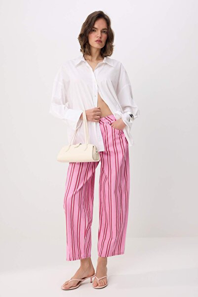 Συλλογή Trendyol Πολύχρωμο ριγέ ψηλόμεσο φαρδύ τζιν TWOSS26JE00343