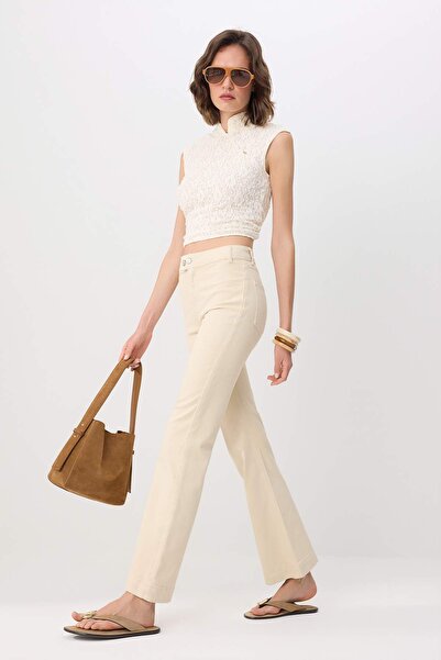 Συλλογή Trendyol Εκρού Ψηλόμεσο Μεσαίας Ελαστικότητας Τζιν Παντελόνι Φλαρέ Ισ...