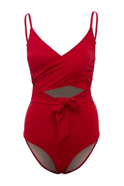 Συλλογή Trendyol Κόκκινο δεμένο μαγιό Hipster με διπλό στήθος και κάλυμμα λαι...