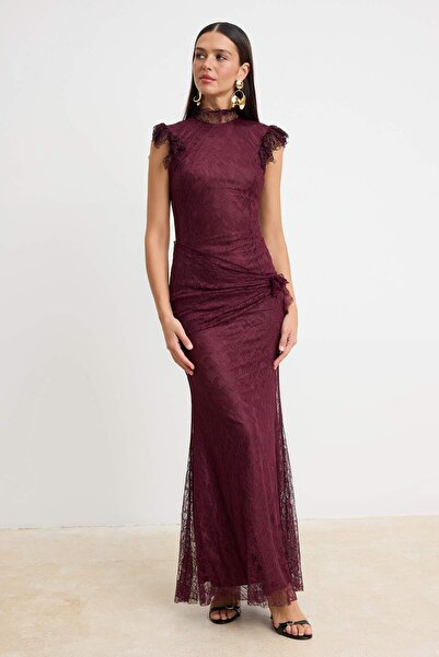 Συλλογή Trendyol Βραδινό φόρεμα μάξι με δαντέλα σε μπορντό χρώμα & φόρεμα απο...