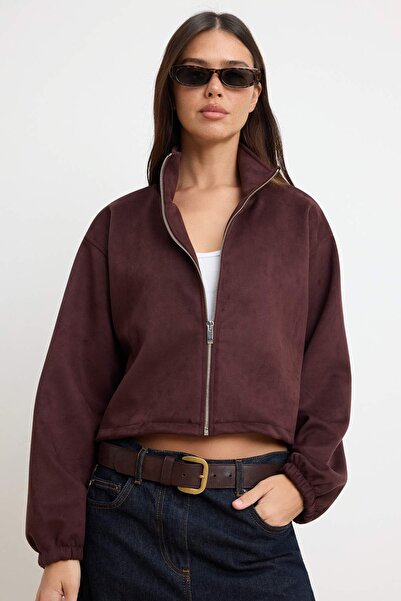 Συλλογή Trendyol Καφέ*001 Πλεκτό μπουφάν με ίσιο φερμουάρ Χωρίς φόδρα κανονικ...