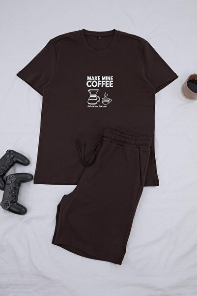 Trendyol Kollektion Braunes, normal bedrucktes Homewear-Pyjama-Set TMNSS26PT0...