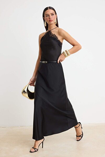 Συλλογή Trendyol Μαύρη ίσια μίντι υφαντή σατέν φούστα TPRSS26ET00016