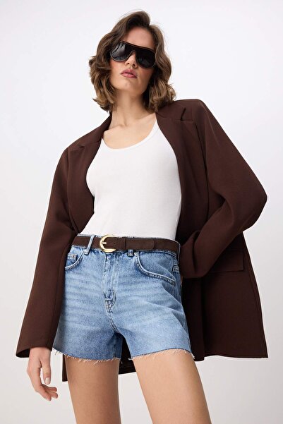 Συλλογή Trendyol Μπλε Σορτς με Κοψίματα στα Πόδια και Ψηλόμεσο Εξτρά Μίνι Σορ...