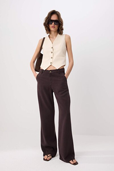 Συλλογή Trendyol Πιο βιώσιμο Καφέ 100% Τένσελ ™   Τζιν με χαμηλή μέση και φαρ...