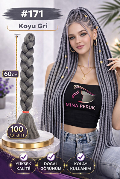 Mina Peruk Sentetik Örgülük Saç Esperer 100 Gr. - Koyu Gri