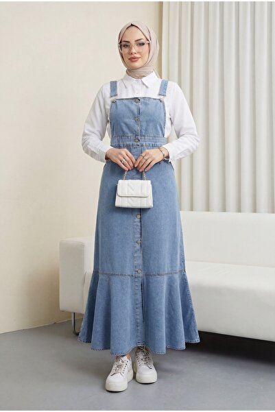 Modamorfo Φούστα με κουμπιά μπροστά και πλαϊνές τσέπες, με βολάν, τζιν Gile -...