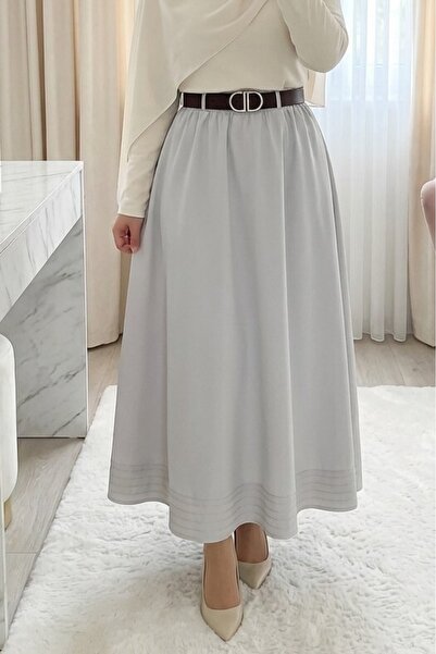 Modamorfo Imported Soft Gabardine Skirt with Skirt Hem Stitching Detail, Elas...