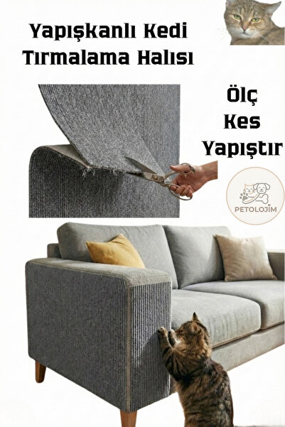 Petolojim Yapışkanlı Kedi Tırmalama Halısı (Kesilebilir Mobilya Koruyucu Mat)...