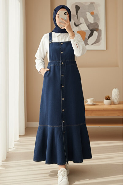 Modamorfo Φούστα με κουμπιά μπροστά και πλαϊνές τσέπες, με βολάν, τζιν Gile -...